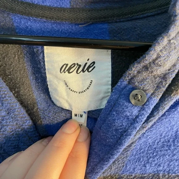 Aerie Blue and Grey Plaid Women's Button Down Shirt - Picture 3 of 3